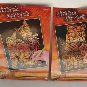 SKRITCH + SKRATCH Golden Engraving Lot of 2 Kittens + Tiger Family Cubs BNWT